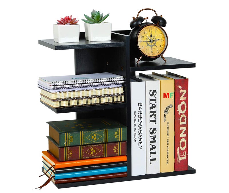 PAG Wood Desktop Shelf Small Bookshelf Desk Supplies Organizers and Accessories Storage Display Rack Office Decor for Women, Black - Image 1